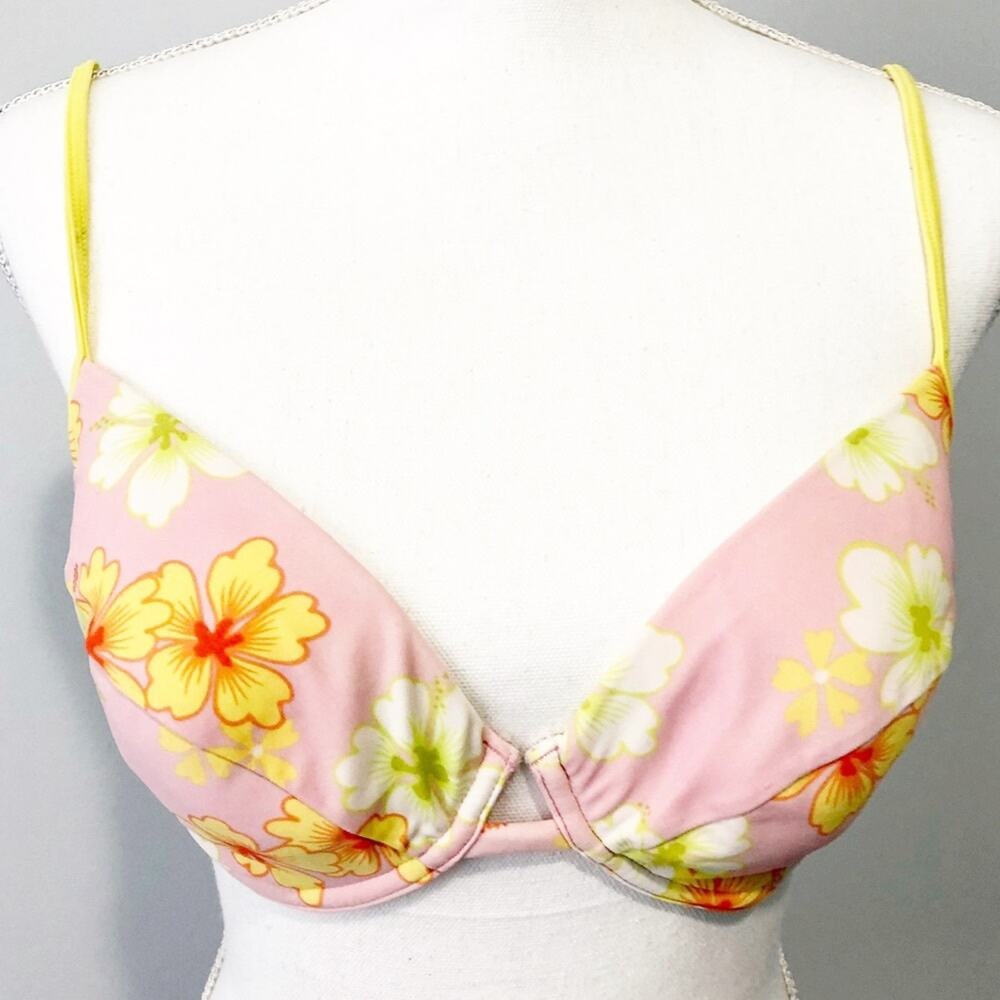 Victoria Secret floral pink bikini top 36D swim underwire pushup